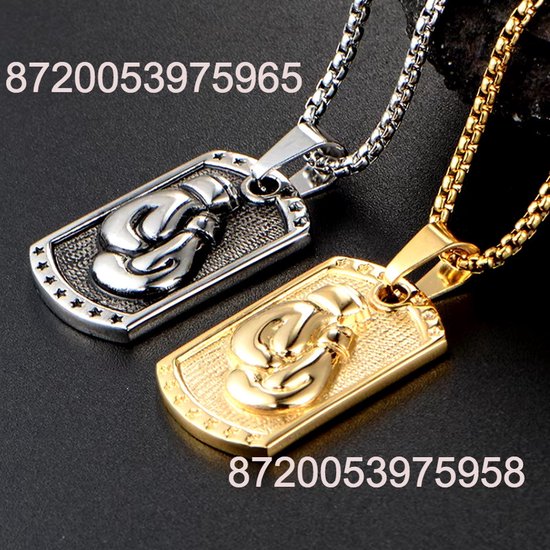 My Sweet Romance® – Ketting met Bokshandschoen & Naamplaat – 60 cm – RVS – Goud – Graveerbaar