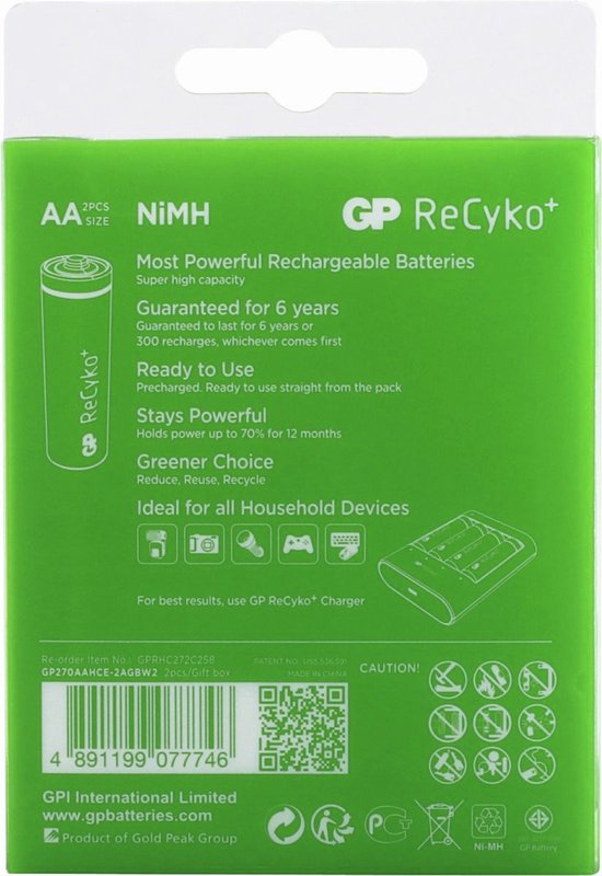 GP Batteries 270AAHCE-2WB2, Batterie rechargeable, AA, Hybrides nickel-métal (NiMH), 1,2 V, 2 pièce(s), 2600 mAh