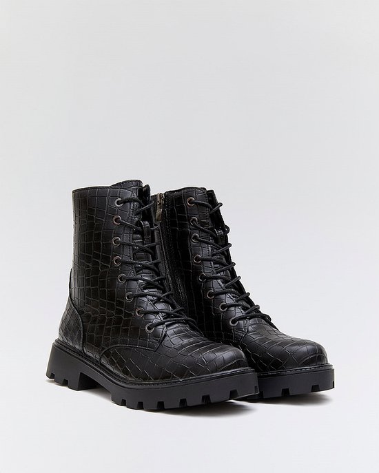 Bottes à lacets Femme - Zwart - Simili Cuir - Taille 40 -