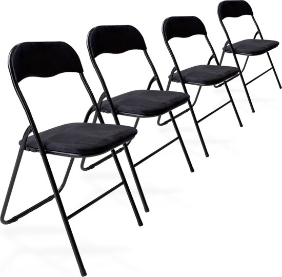 Trendy Meije Nova Chaises pliantes - Set de 4 - Chaises pliantes - Velours - Chaises de table à manger - Chaises pliantes - 80x44x47 CM - Chaises - Velours - Zwart