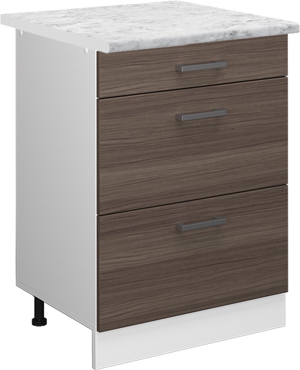 Vicco R-Line Keukenonderkast – 60 cm met laden, met marmeren werkblad Edel grijs