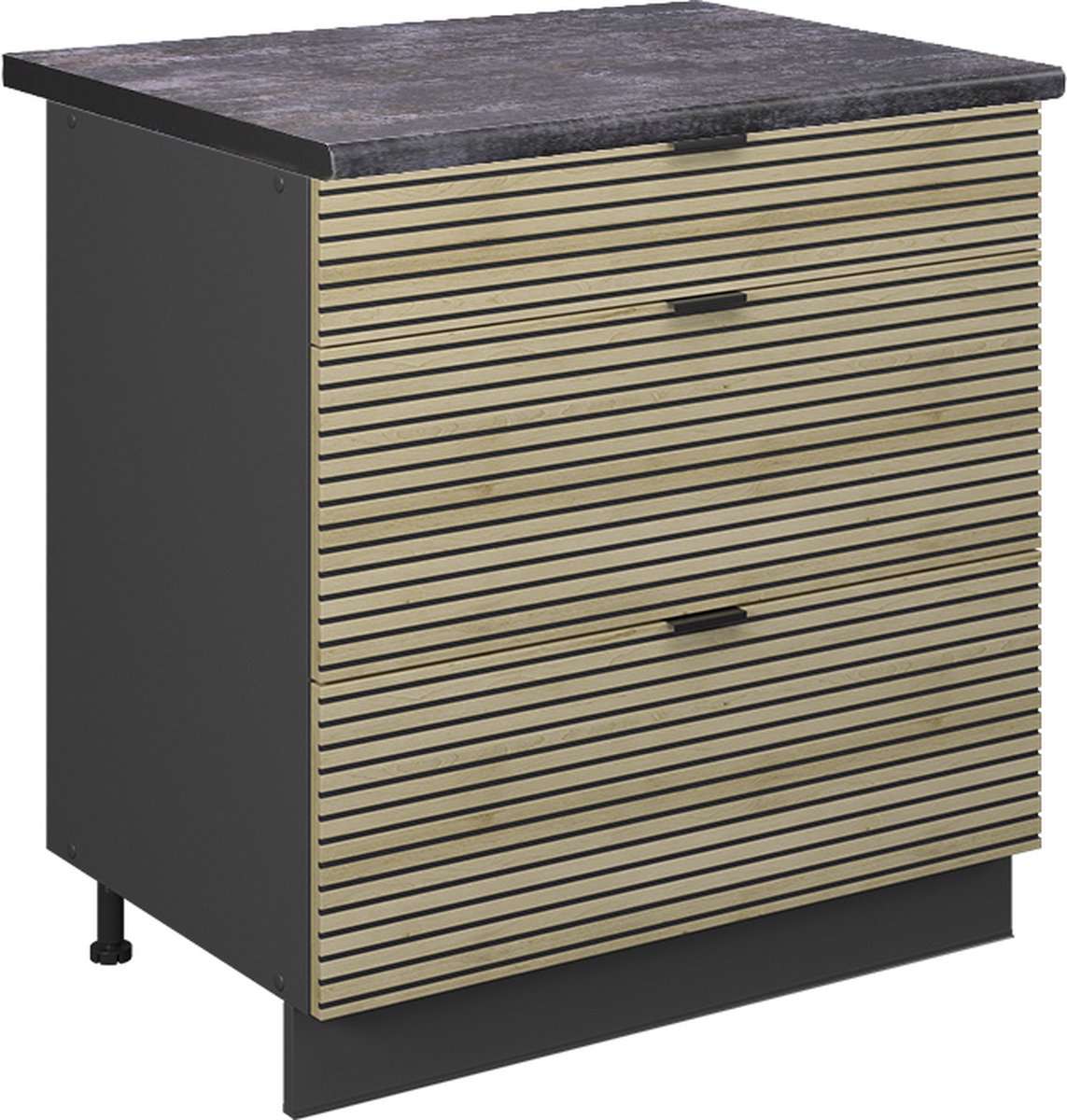 Vicco Fame-Line Keukenonderkast – 80 cm met 3 laden, WB Antraciet Eiken paneel