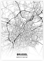 Brussel plattegrond - A2 poster - Zwart witte stijl