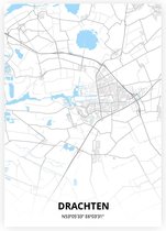 Drachten plattegrond - A2 poster - Zwart blauwe stijl