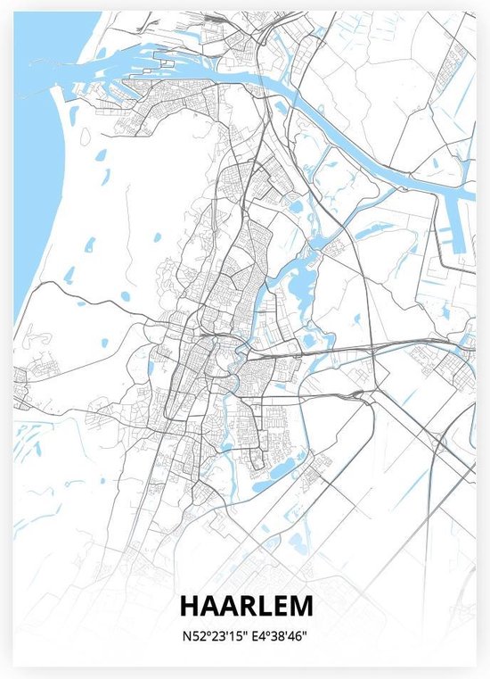 Haarlem plattegrond - A4 poster - Zwart blauwe stijl