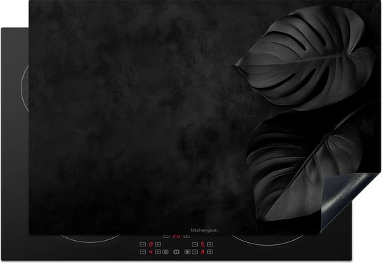 KitchenYeah® Inductie beschermer 77x51 cm - Zwart - Blad - Monstera - Afdekplaat voor kookplaat - Bescherming inductieplaat mat - Beschermplaat - Beschermmat inductiekookplaat - Keuken accessoires