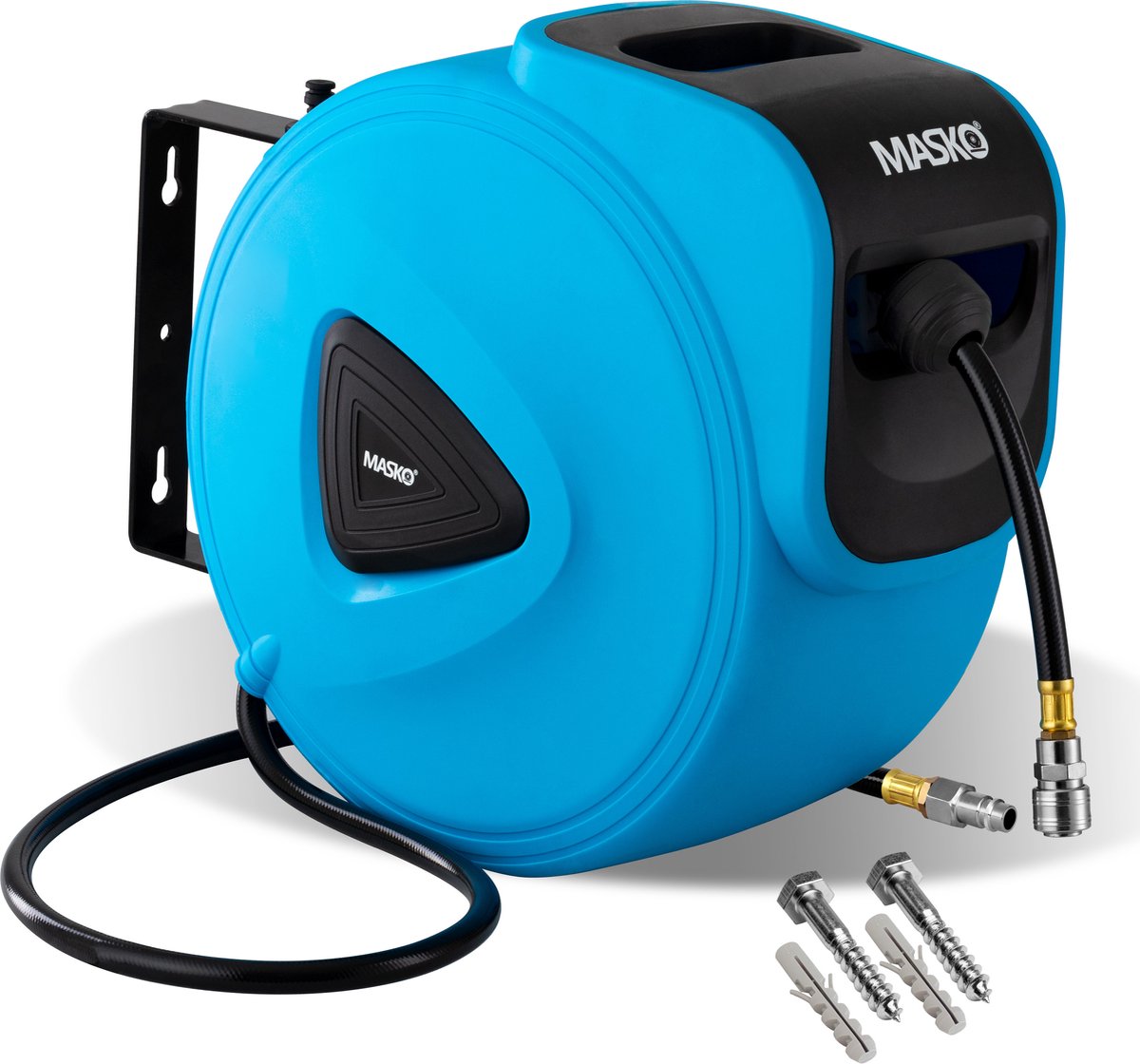 MASKO® Automatische Luchtslanghaspel 30 meter Luchtslang voor compressor 24-54 bar - Persluchtslang met Slanghaspel - Blauw
