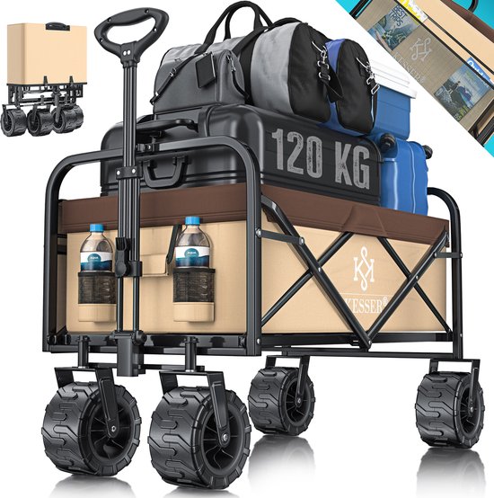 KESSER® Bolderkar opvouwbaar Bolderwagen tot 120 kg draagvermogen - Strandkar Transportkar - Beige