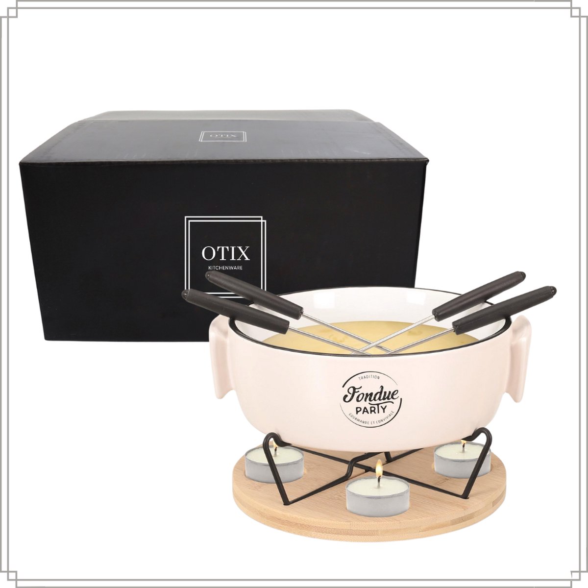 OTIX Kaasfondue set - fonduepannen met brander - 4 personen - Fondueset - met vorkjes - Chocolade - Fondue – foto 7