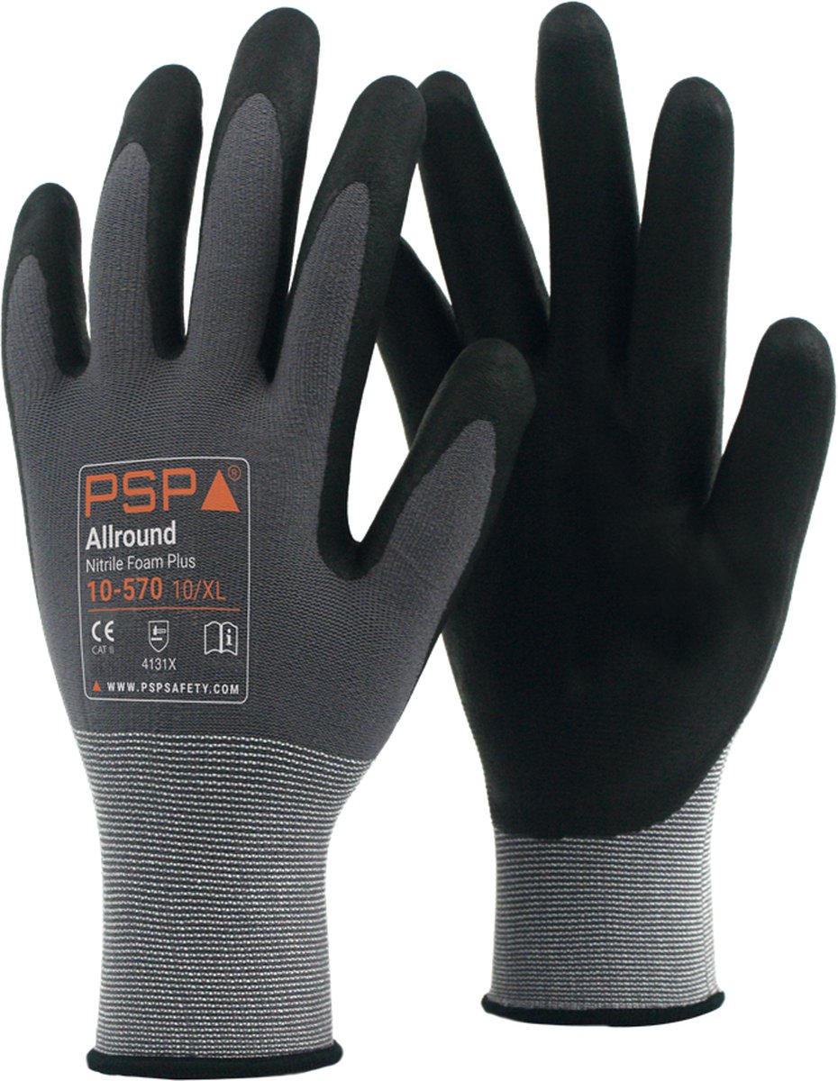 2x 12 paar - Werkhandschoenen PSP 10-570 Allround Nitrile Foam Plus, Zwart, maat 11 / XXL