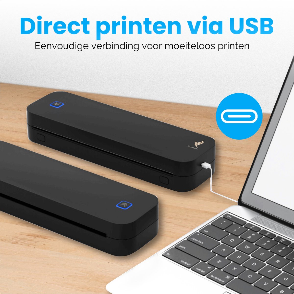 NovaWare® Thermische Printer A4 - Sticker Printer - Pocket Printer - Mini Printer voor Mobiel / Laptop / tablet - Verzendlabel - Barcode - Tattoo - Portable Printer - Shipping Label - Zwart — afbeelding 4