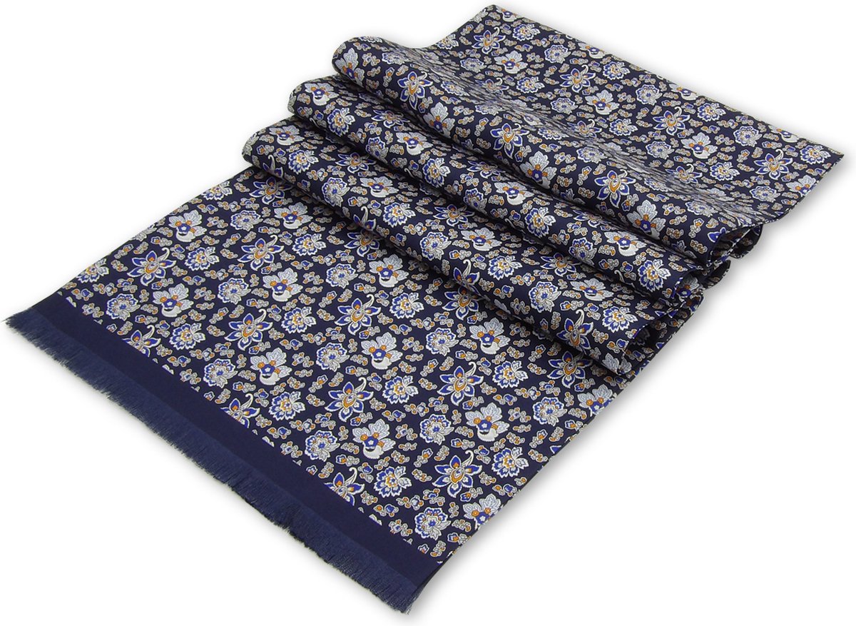 Zijden Herensjaal Fleur de Soie - 100% Zijde in Twill Weving - Bloem Motief - 168 x 26 cm - Dubbelzijdig Print