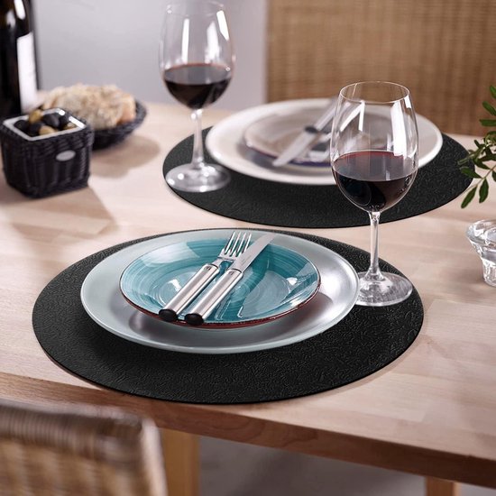 KERYCHIN Ronde lederen placemat en onderzetterset, hittebestendig, 100 °C, antislip en waterdicht, gemakkelijk schoon te maken, PU-tafelmatten voor keuken, huis, restaurant, eettafel, 8 stuks (blauw KERYCHIN Ronde lederen placemat en onderzetterset, hittebestendig, 100 °C, antislip en waterdicht, gemakkelijk schoon te maken, PU-tafelmatten voor keuken, huis, restaurant, eettafel, 8 stuks (blauw