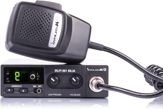 Midland Alan 100 Plus B Version 2021 kompaktes CB-Mobilfunkgerät, C442.12, 40 Kanal AM/FM mit automatischer Rauschunterdrückung und Notrufkanal 9 und 19, Farbe: schwarz