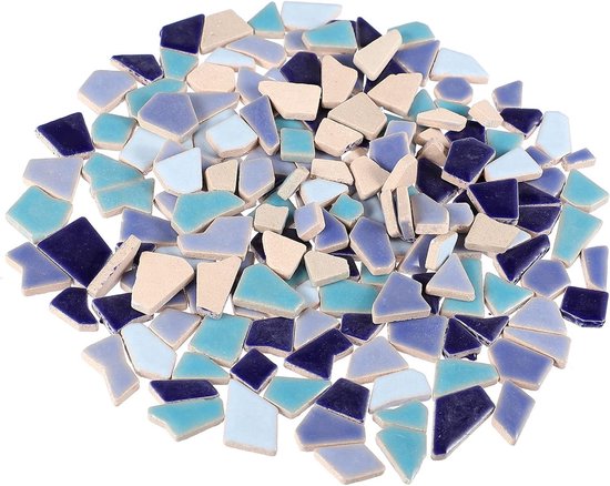 Allazone Glazen Mozaïektegels – 200g Bloemblaadjes, Blauw Gemêleerd, Handgesneden, 2 Maten, Ideaal Voor DIY-kunst, Fotolijsten En Bloempotten
