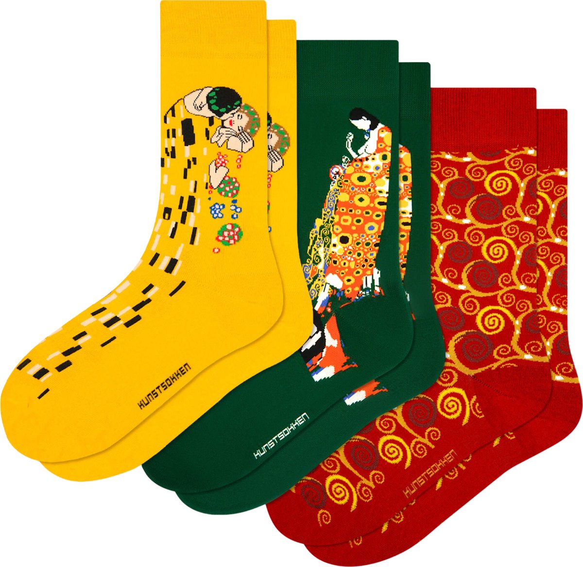 Kunst sokken - Gustav Klimt 3-pack - Sokken Dames 36 40 - Biologisch Katoenen Sokken - funny socks happy - Vrolijke Sokken - Grappige Sokken - Sokken Cadeau
