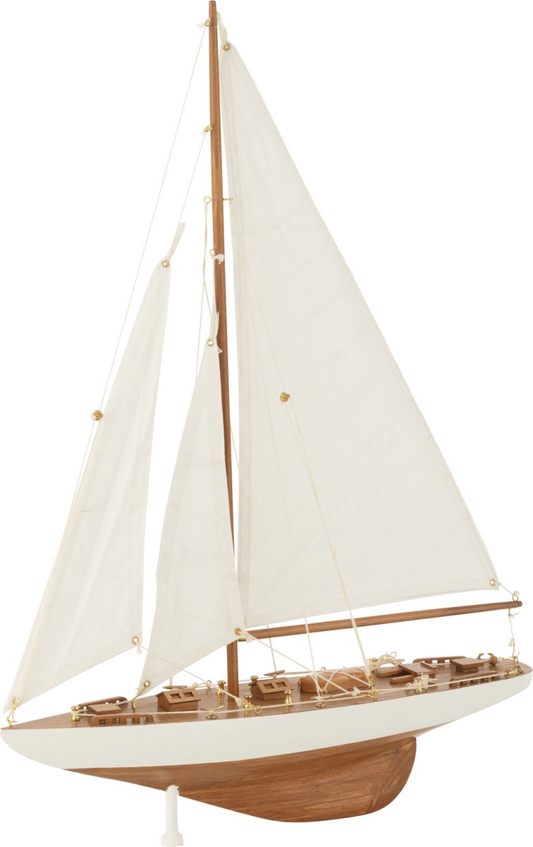 J-Line decoratie Zeilboot - hout - naturel/wit - medium