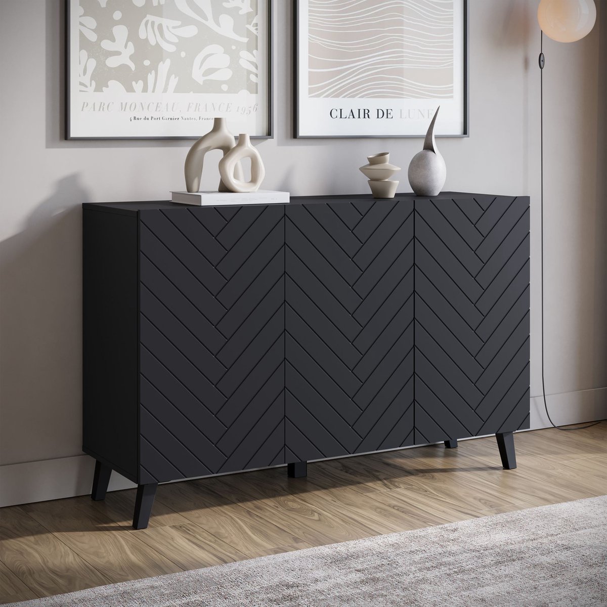 Meubella - Dressoir Pulse 3 - Zwart - 120 cm