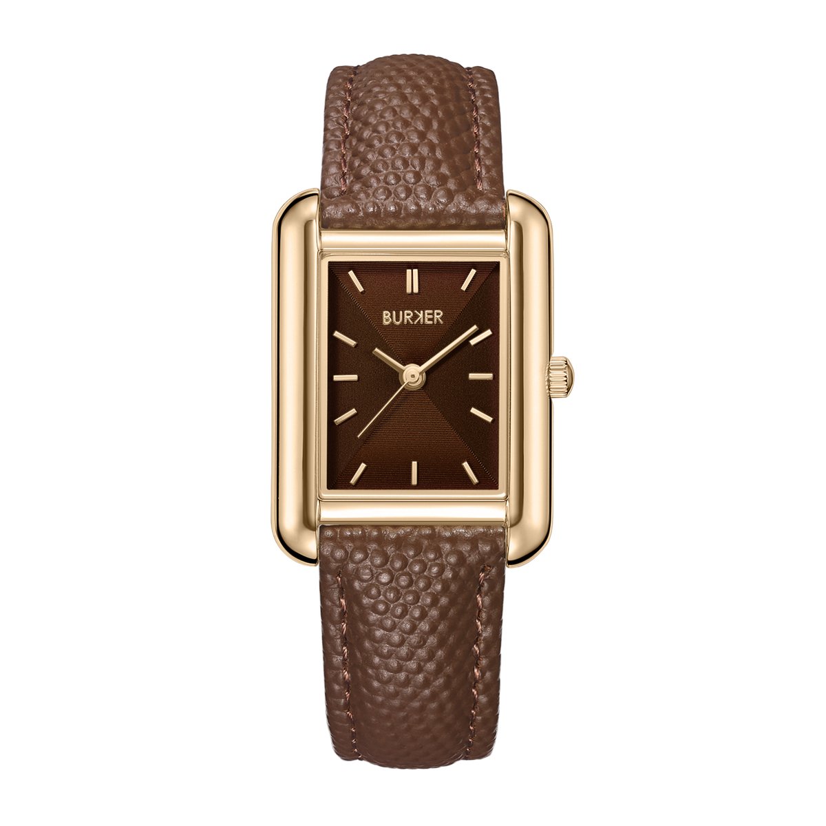 BURKER Olivia Horloge Dames - Vierkant - Goud Bruin - Bruin - Leren Band - 29mm