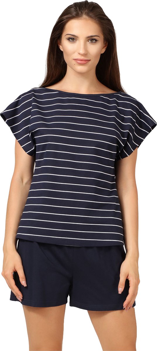 Bellivalini Dames Pyjama - Korte mouwen - Korte broek - Katoen - BLV-BLV50-174-PJ - Marineblauw Wit