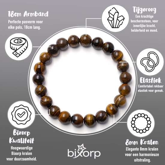 Bixorp Gems Bracelet en Pierres Précieuses Oeil de Tigre - Bracelet Noir Poli - Cadeau pour Homme et Femme - Naturellement Sculpté - 18cm