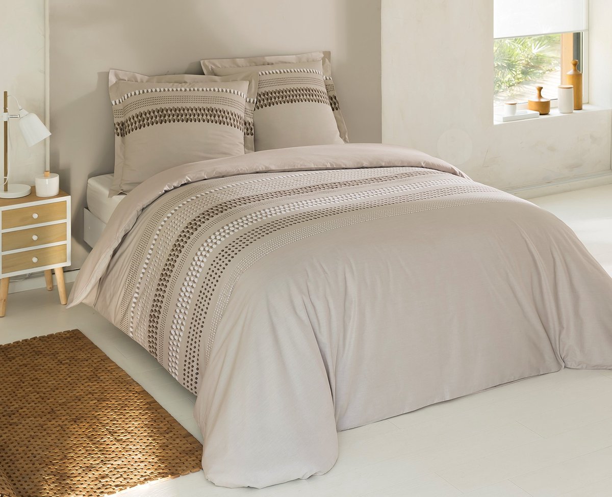 JGS ® Zacht en Comfortabel Dekbedovertrekset van 100% Katoen in Beige 200x200cm