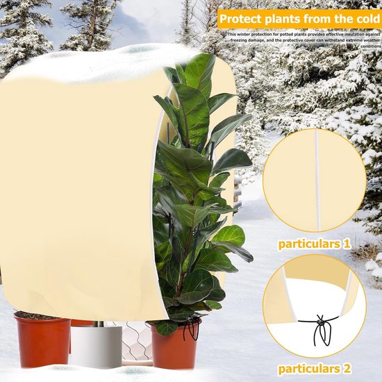 VOUNOT Set van 3 Winterbescherming voor Planten, Potplanten, Vorstbescherming, Potplantenzak met Ritssluiting en Trekkoord, 80 g/m², 120 x 180 cm