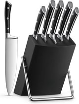 MKSS® Messenset met Blok - Messensets met Messenblok - Koksmes - Keukenmessen Set - Super Scherp - Zilver met Zwart