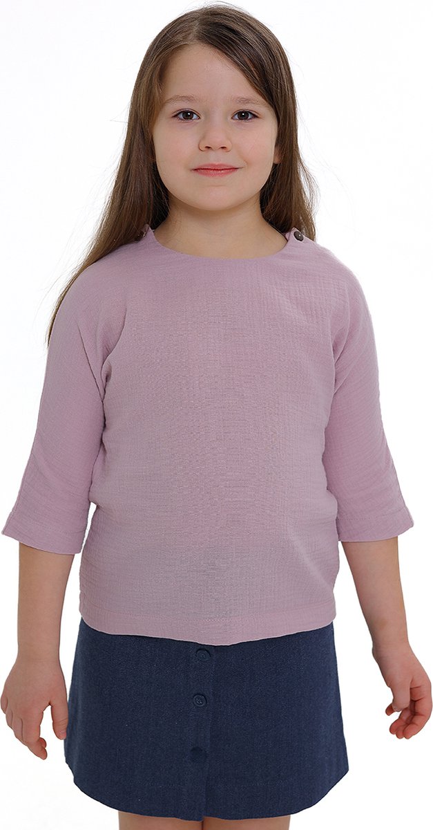 RobyKris Meisjes Blouse - Katoenen mousseline - Poederroze - Maat 104-110