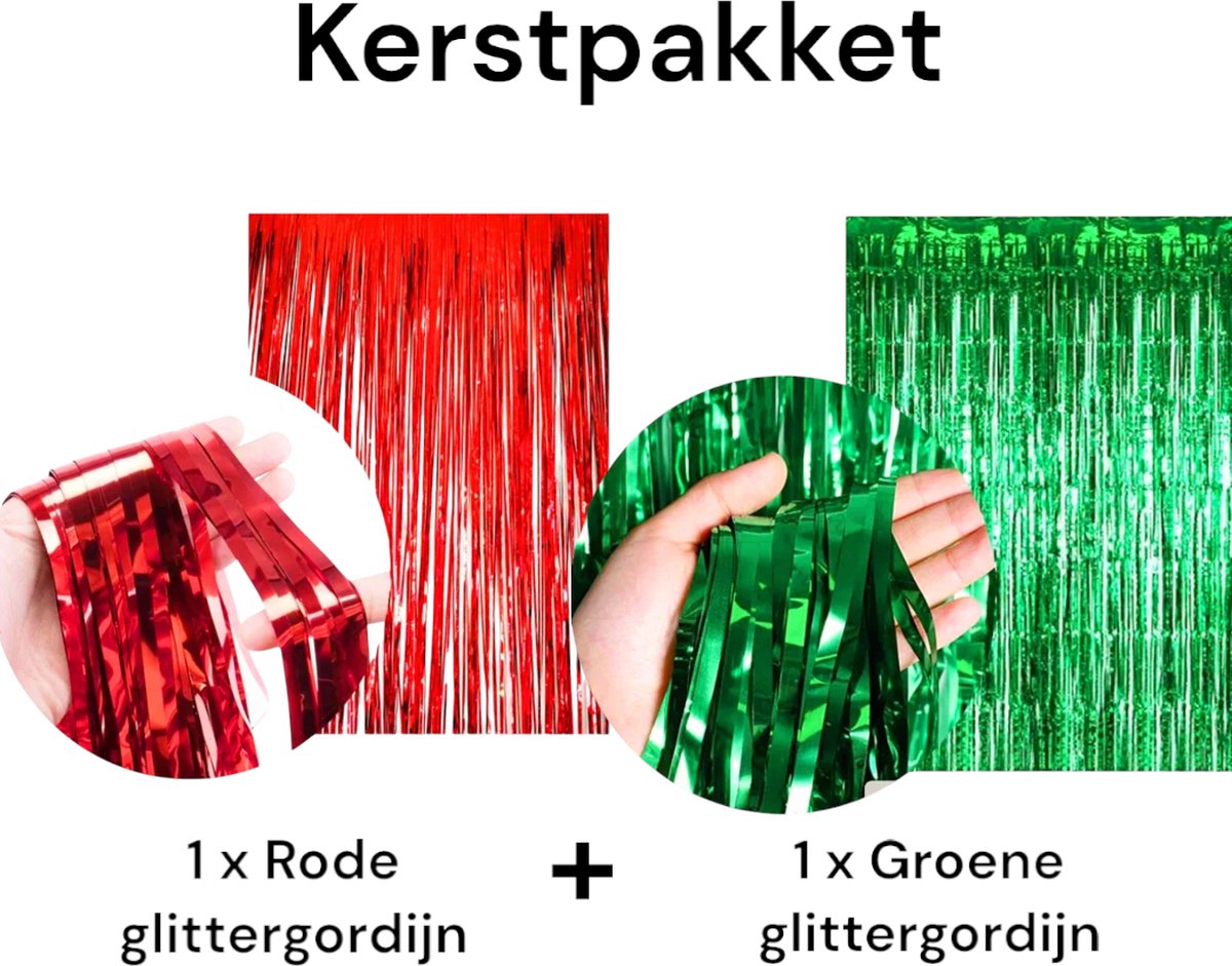 2 x Glittergordijn/ Rood + Groen/ 100x200cm x stuk/ Kerstpakket/ Sinterklaas/ Feestje Muur Gordijnen /Foil Fringe curtain/Foto Zone/Feest Versiering/ Deurgordijn/ Party Decoratie / Feestartikele /Kerst/ Festival/ Carnaval...2 Stuks