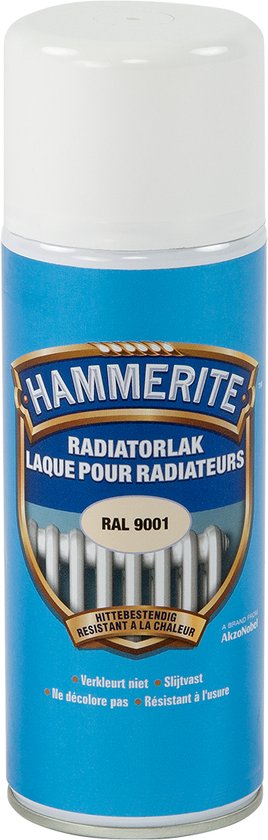 Hammerite Radiatorlak spuitbus RAL 9001. Hittebestendig, slijtvast.