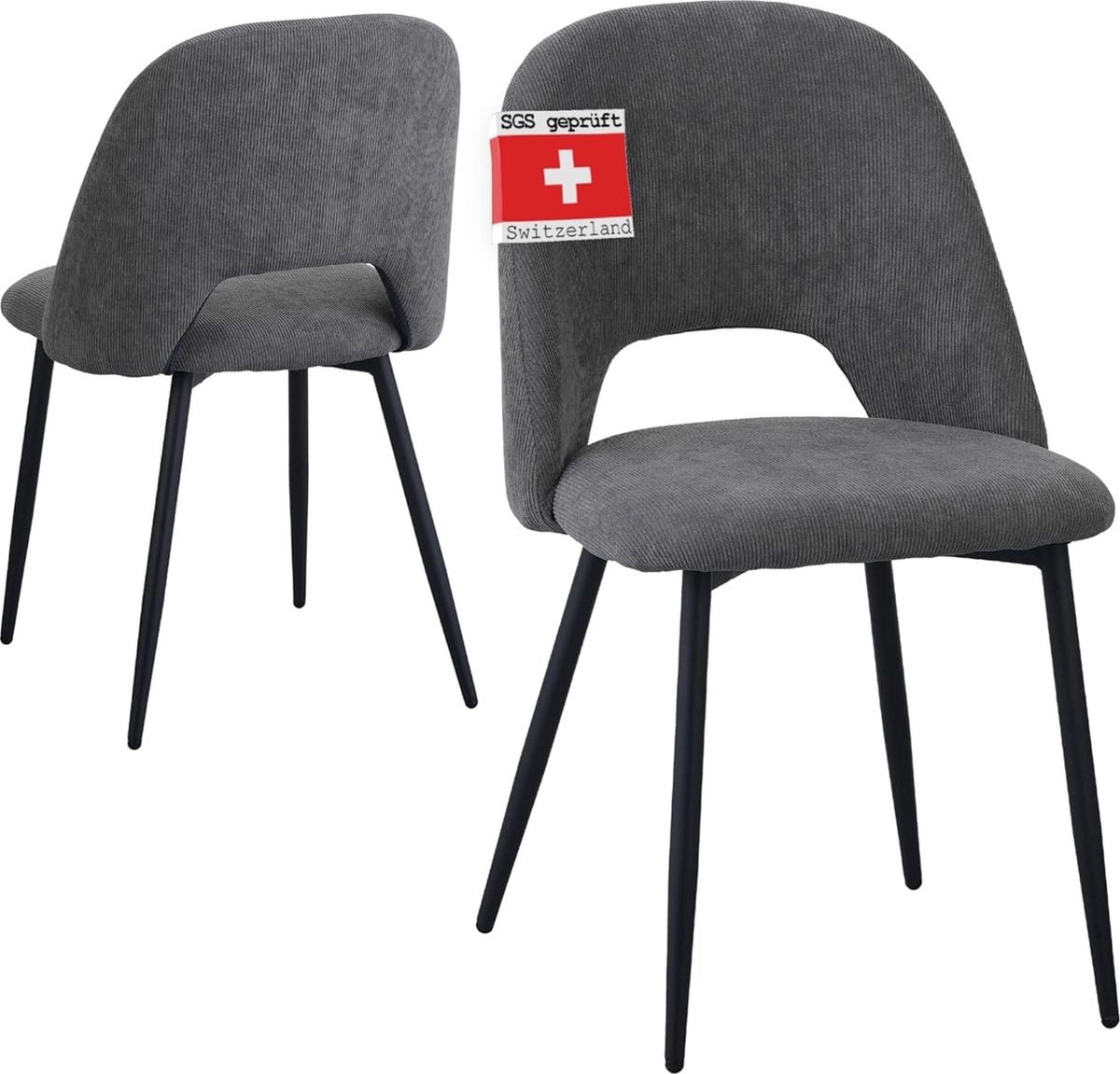 Albatros International Albatros eetkamerstoelen met koordhoes, set van 2 Silvi, grijs - Stijlvol vintage design, koordhoes, SGS-geteste gestoffeerde stoel - Moderne keukenstoel, eetkamerstoelen set van 2