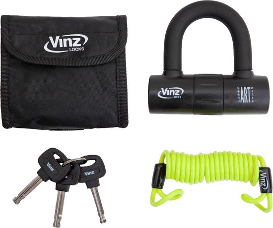 VINZ Dinara ART 4 Slot - Schijfremslot / Remschijfslot - Licht Motorslot Voor Verzekering - 3 sleutels - Zwart
