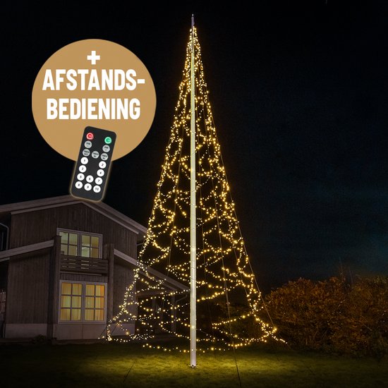 Lumedi 2000 – LED Kerstboom Buiten – Incl. Deelbare mast - Vlaggenmast Verlichting - 10 meter - 2000 Warm Wit Led Lampjes – Afstandsbediening – Kerstverlichting voor buiten