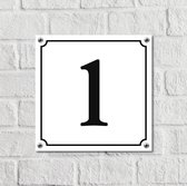 Plaque numéro de maison Wit Dibond Deluxe - Numéro 1 - avec montage | - plaque signalétique - plaque d'immatriculation - porte d'entrée | taille 12 x 12 cm | - plaque d'immatriculation - plaque d'immatriculation - porte d'entrée