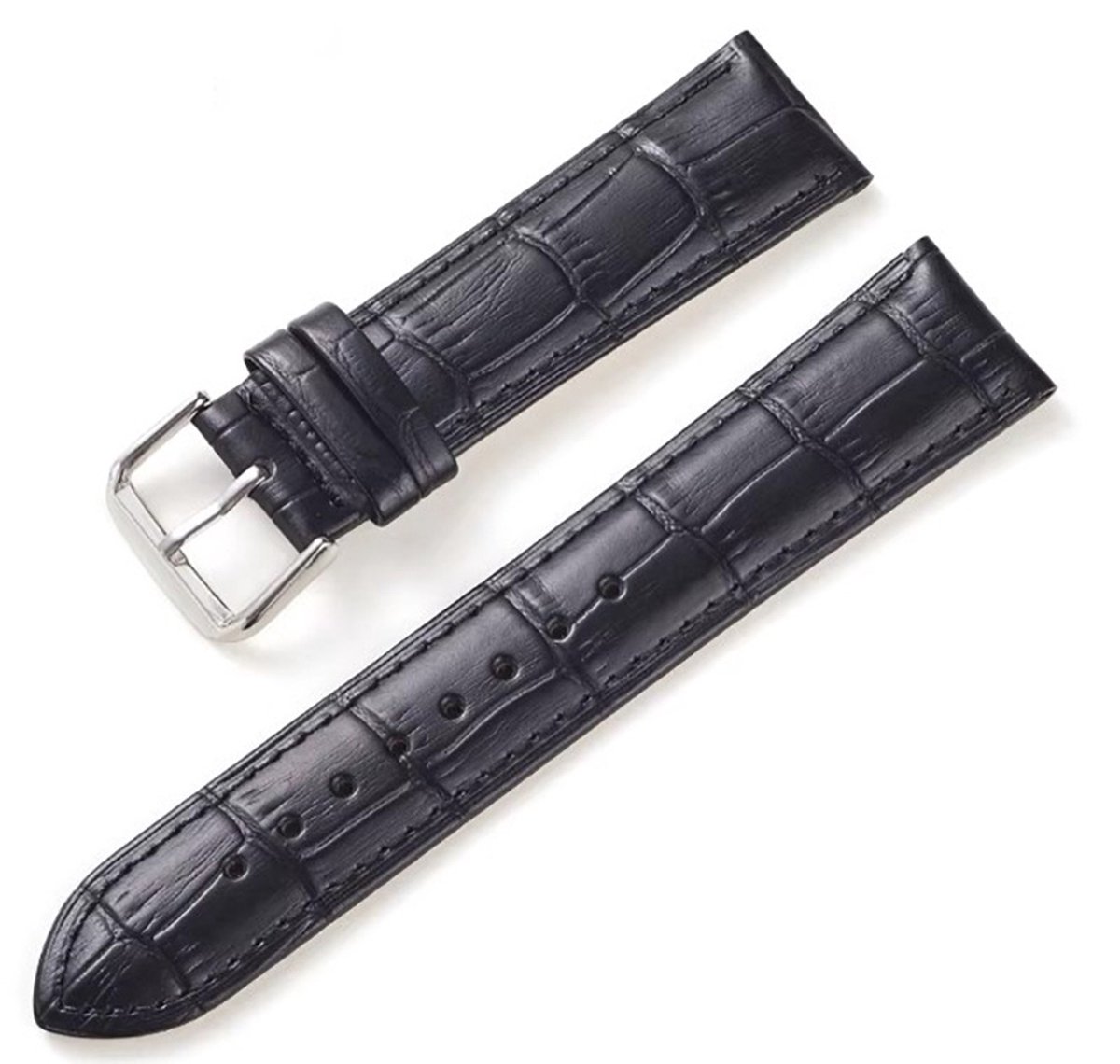 Actie4you® - Horlogebandje van Soepel Kalfsleder met Alligator Structuur - RVS Gesp - Horlogeband - 22MM - Zwart