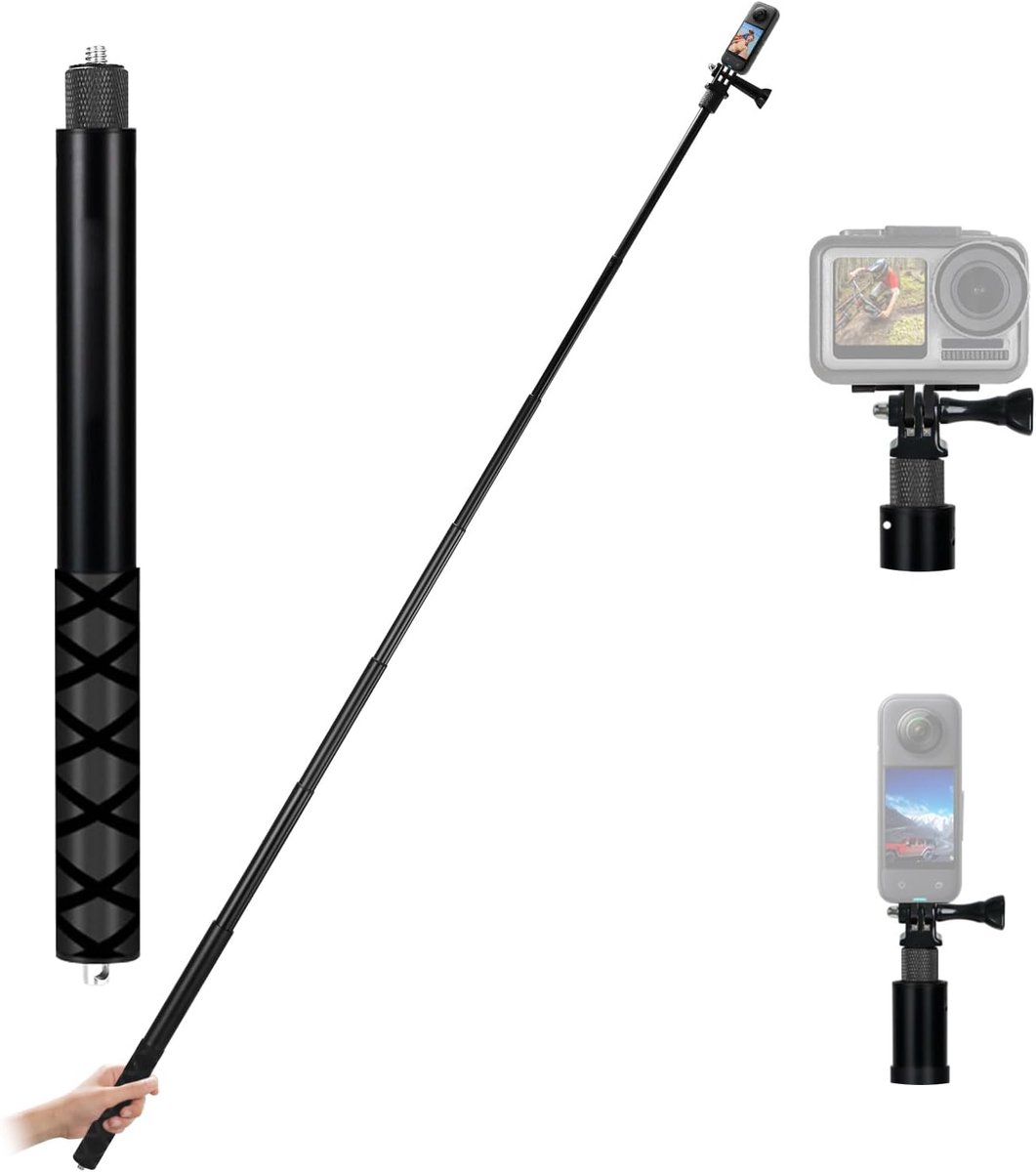 150cm Carbon Fiber Invisible Selfie Stick - Uitschuifbare Selfiestick voor Insta360, GoPro, DJI Actiecamera's, Outdoor Handstang met Klimlus, 1/4 Inch Schroef