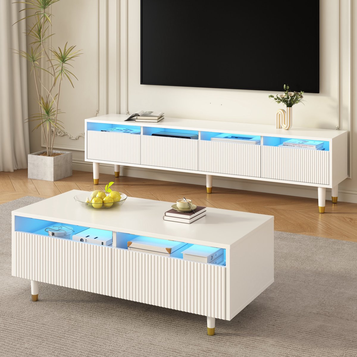MODENUIT Woonkamerset - Tv-Meubel Met 4 Deuren En Salontafel Met 2 Laden - Voor Woonkamer 