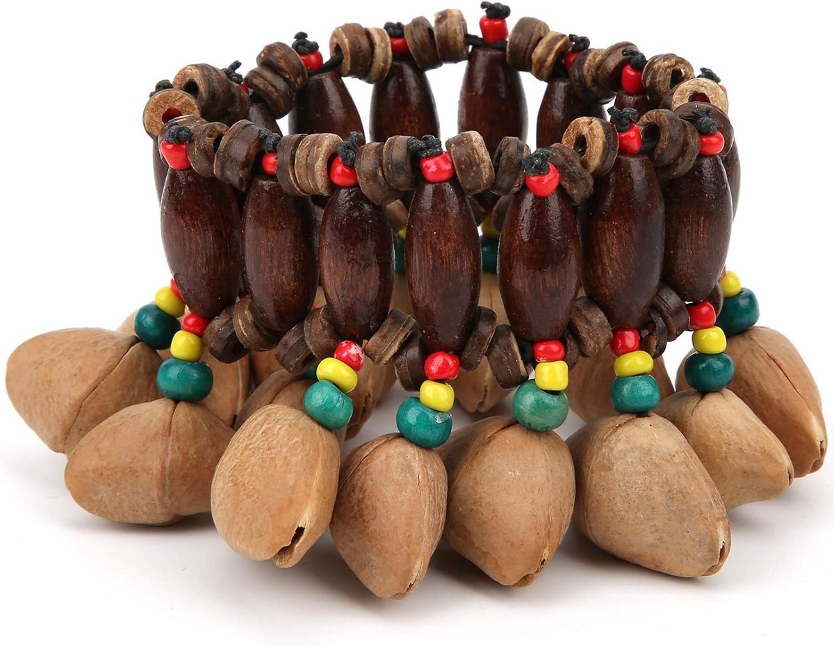 Percussie Armband - Handgemaakte Rammelaar - Muziek Maken - Notendop Geluid - 1x1x1 cm