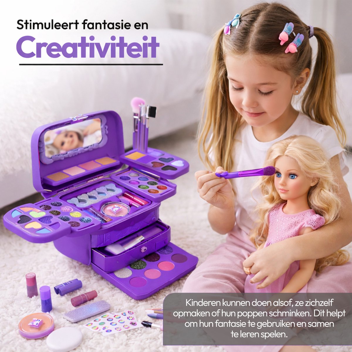 Twinsplay kinder make up - 72 Stuks - kinder make up koffer - kinder make up meisje - kinder make up tafel - kinder make up speelgoed - kinder make up set - kinder lippenstift - Paars — afbeelding 4