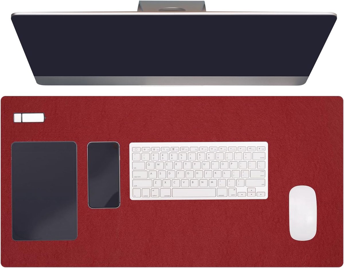Vilten Bureauonderlegger - Bureaumat Muismat - Thuiswerken Kantoor - Antislip Onderkant - 120x60 cm - Wijnrood