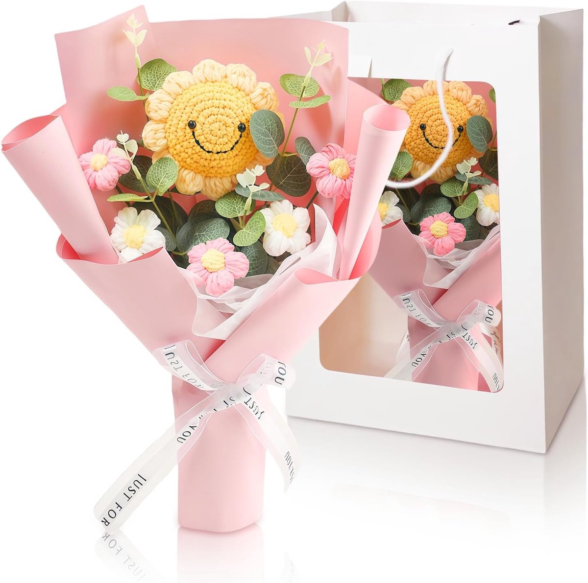 Gehaakt Bloemenboeket - Gebreide Decoratie - Feestelijke Geschenk - Handgemaakte Creatie - 20x10x5 cm - Multicolor
