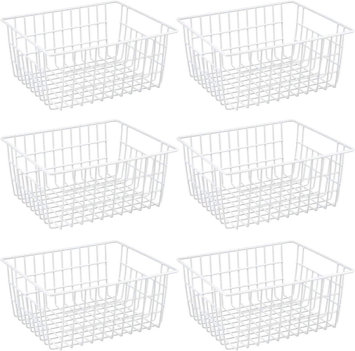 Metalen Opslagmanden - Keuken Organizers - Koelkast Vriezer - Met Handgrepen - Set Van 6 - Wit