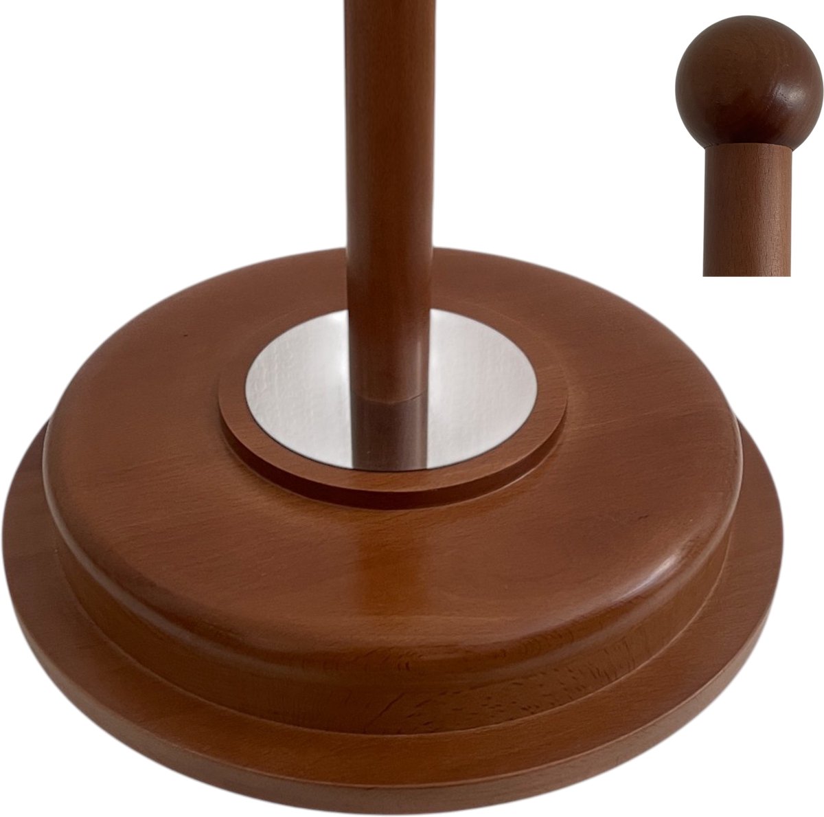Houten Vlaggenstandaard met Voet en Mast – Beukenhout Gelakt – Ø350 mm Zware Voet 4 kg – RVS Details – Indoor