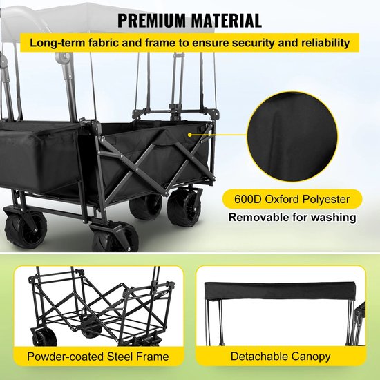 SucceBuy Opvouwbare Kar - Tuinkar - Strandtrolley - Bolderkar- Multifunctioneel Opvouwbare Tuinwagen-Draagvermogen 100 kg - All-terrain wielen- Kleur Zwart van Merkloos — afbeelding 5