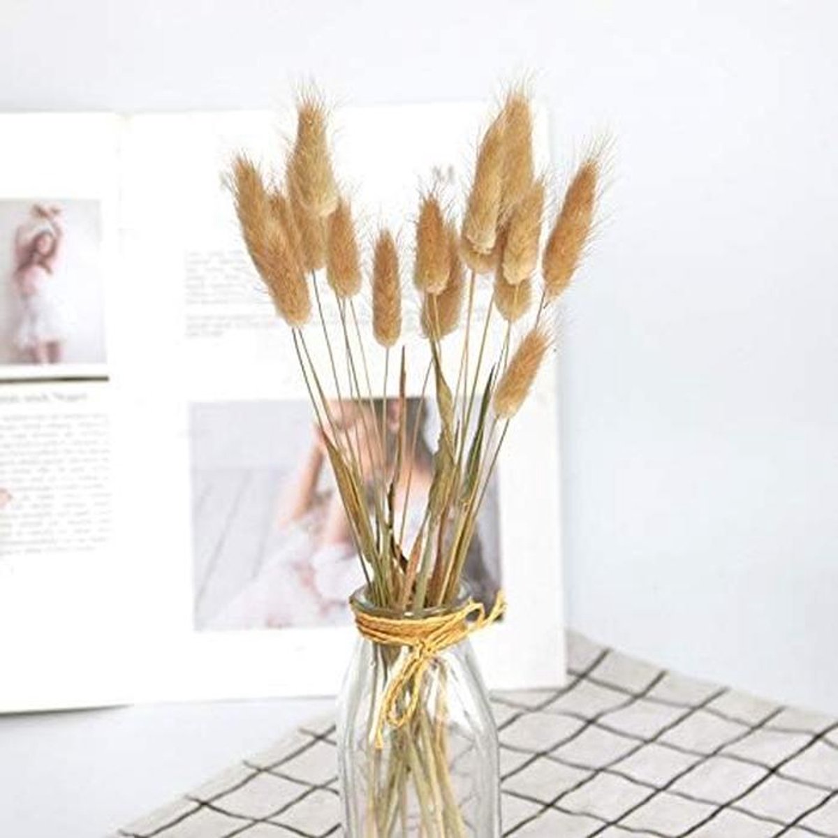 Gedroogd Konijnenstaartgras - Lagurus Pampas Gras - Woondecoratie Bruiloft - Natuurlijk Gedroogd - 50cm 90 Stuks - Verbleekt Blauw