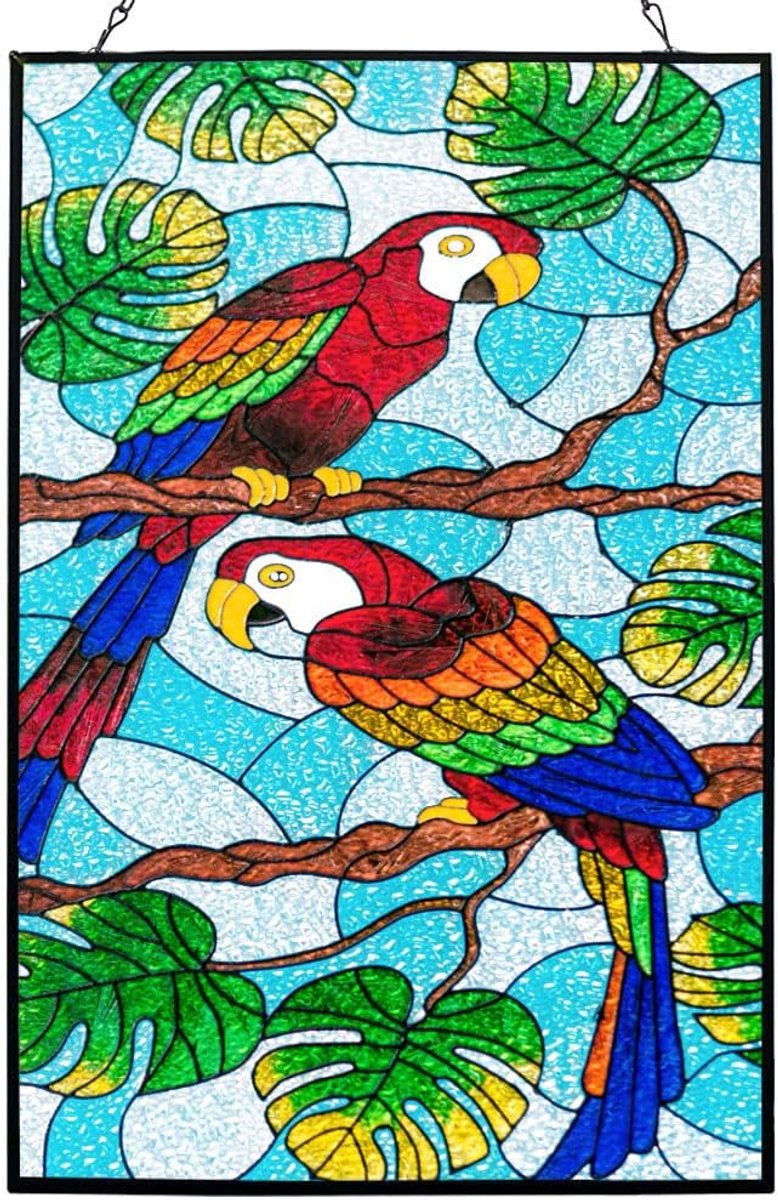 Vogel Glasdecoratie - Raamhanger Tropisch - Sfeervolle Decoratie - Handgeschilderd Design - 38x28cm - Papegaai
