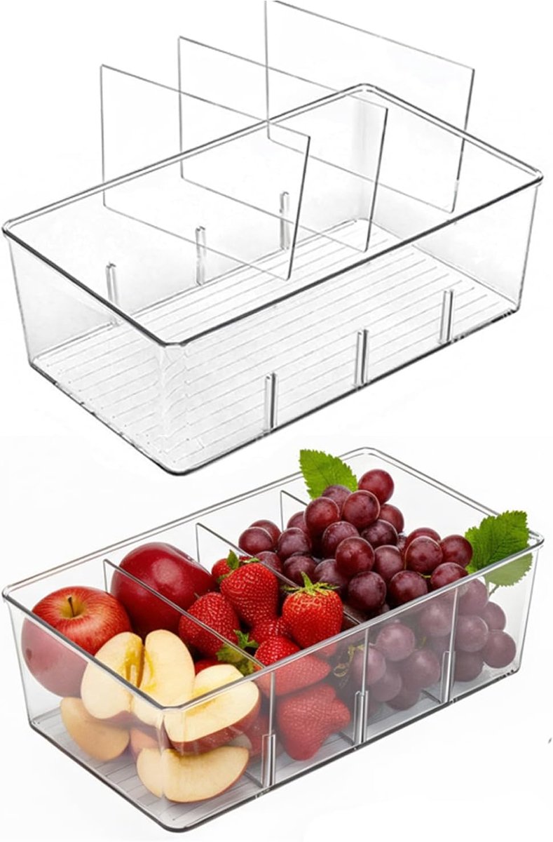 Keuken Opbergbakken - Voorraadkast Organizer - Koelkast Ordening - Stapelbaar Met Verdelers - 26x15x9 cm - Transparant