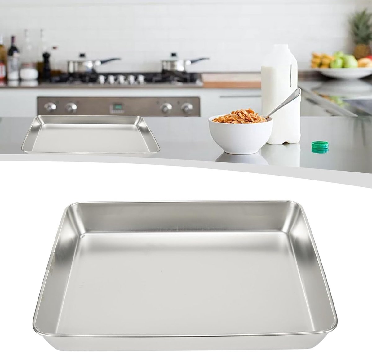 Roestvrijstalen Lade - Voedselbak Serveerschaal - Bakken Keuken - Vaatwasserbestendig - 40x35x5.5 cm - Zilver