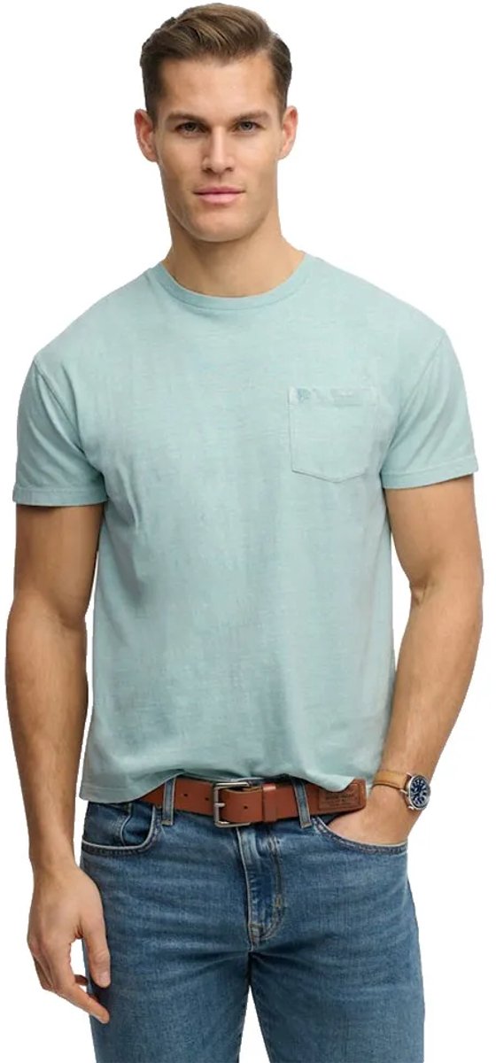 Superdry T-shirt Cotton Classic Linen Pkt Tee M1012371a 9wt Aquamarine Mannen Blauw